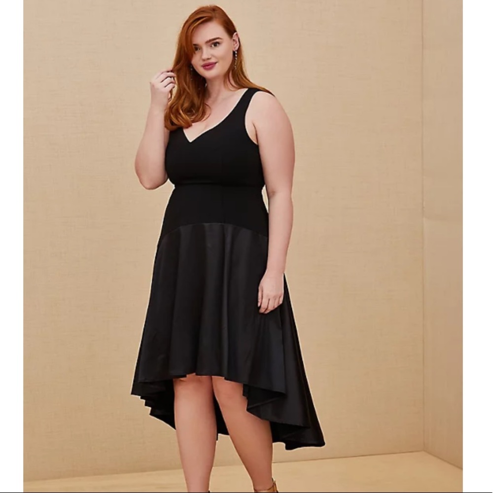 Torrid SPECIAL OCCASION BLACK SCUBA KNIT & SATIN HI-LO GOWN